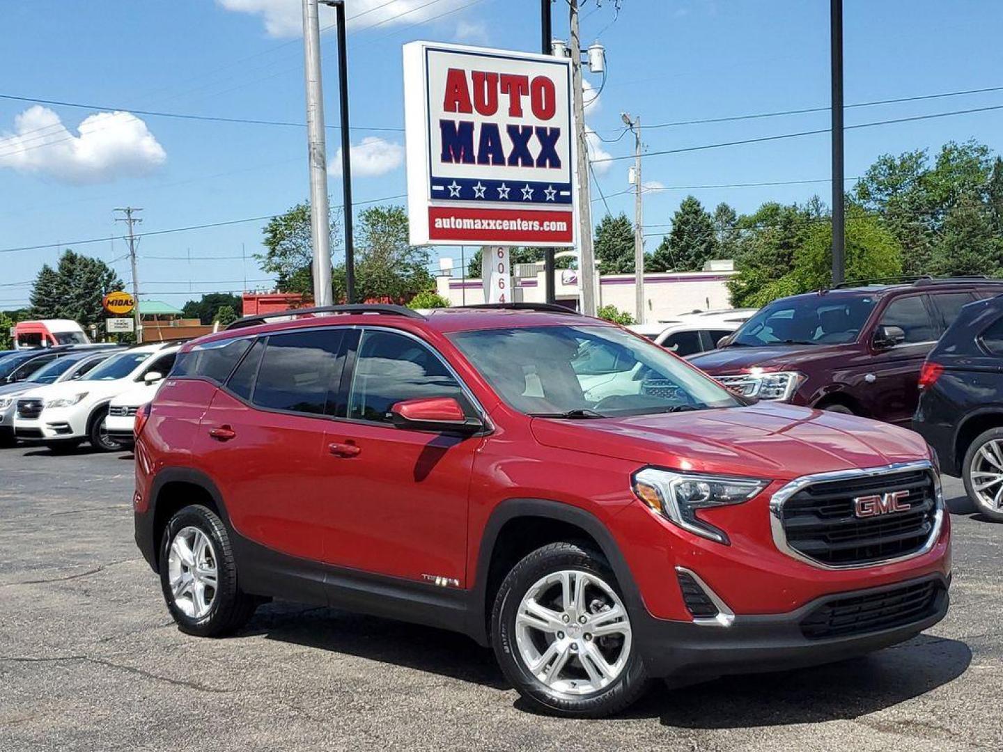 2018 Red Quartz Tintcoat GMC Terrain SLE AWD (3GKALTEV0JL) with an 1.4L L4 DOHC 16V TURBO engine, 6A transmission, located at 6064 Gull Rd, Kalamazoo, MI, 49048, (269) 222-0088, 42.328388, -85.512924 - <b>Vehicle Details</b><br>Discover the perfect blend of functionality and style with our 2018 GMC Terrain SLE, now available at our dealership. This versatile SUV comes equipped with All-Wheel Drive, ensuring you have the confidence to tackle any road conditions, whether it's a daily commute or a we - Photo#0