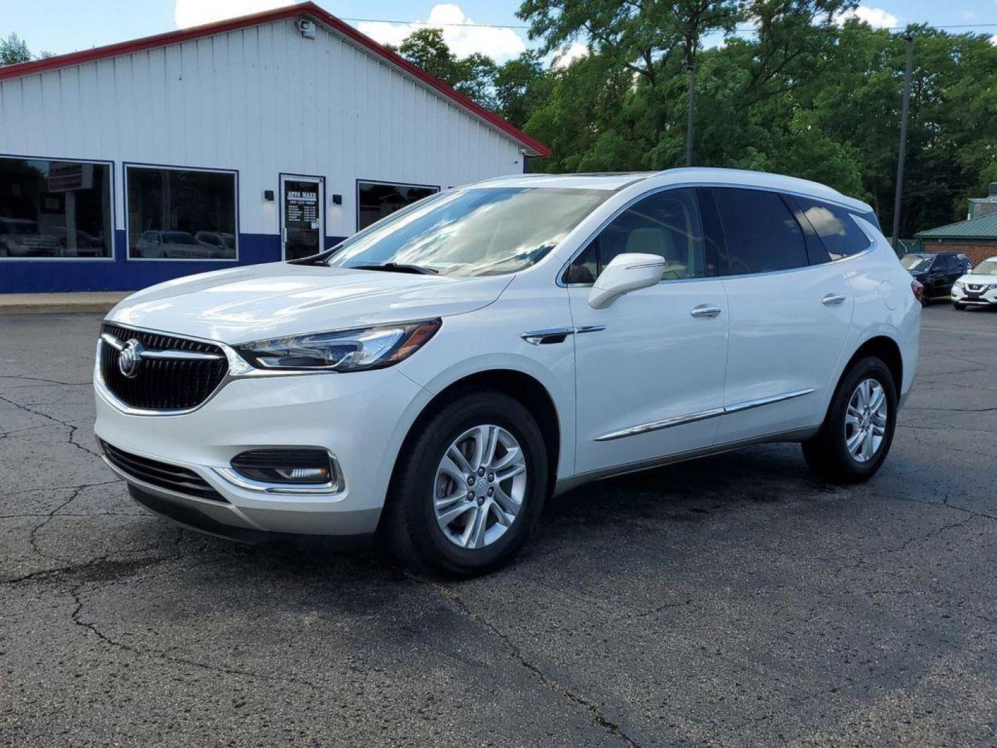 2019 White Frost Tricoat /Shale/Ebony Accents Buick Enclave Essence AWD (5GAEVAKW6KJ) with an 3.6L V6 DOHC 24V engine, 9A transmission, located at 6064 Gull Rd, Kalamazoo, MI, 49048, (269) 222-0088, 42.328388, -85.512924 - <b>Vehicle Details</b><br>Experience luxury and performance with this meticulously maintained 2019 Buick Enclave Essence, featuring All-Wheel Drive and powered by a robust V6, 3.6L engine. This sophisticated SUV combines style, comfort, and cutting-edge technology, making it an ideal choice for disc - Photo#1