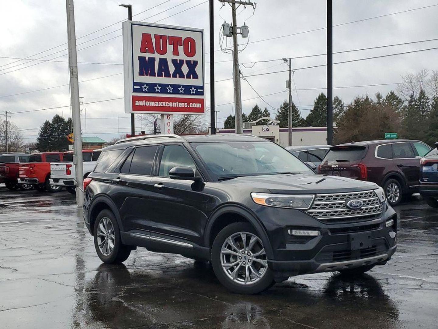 2021 Agate Black Metallic /Sandstone Ford Explorer Limited AWD (1FMSK8FH9MG) with an 2.3L L4 DOHC 16V engine, 10A transmission, located at 6064 Gull Rd, Kalamazoo, MI, 49048, (269) 222-0088, 42.328388, -85.512924 - Discover the perfect blend of style, performance, and versatility with this stunning 2021 Ford Explorer Limited! This exquisite SUV is designed for those who crave adventure without compromising on luxury. Equipped with a robust 4WD system and a powerful 4-cylinder, 2.3L engine, this Ford Explorer i - Photo#0