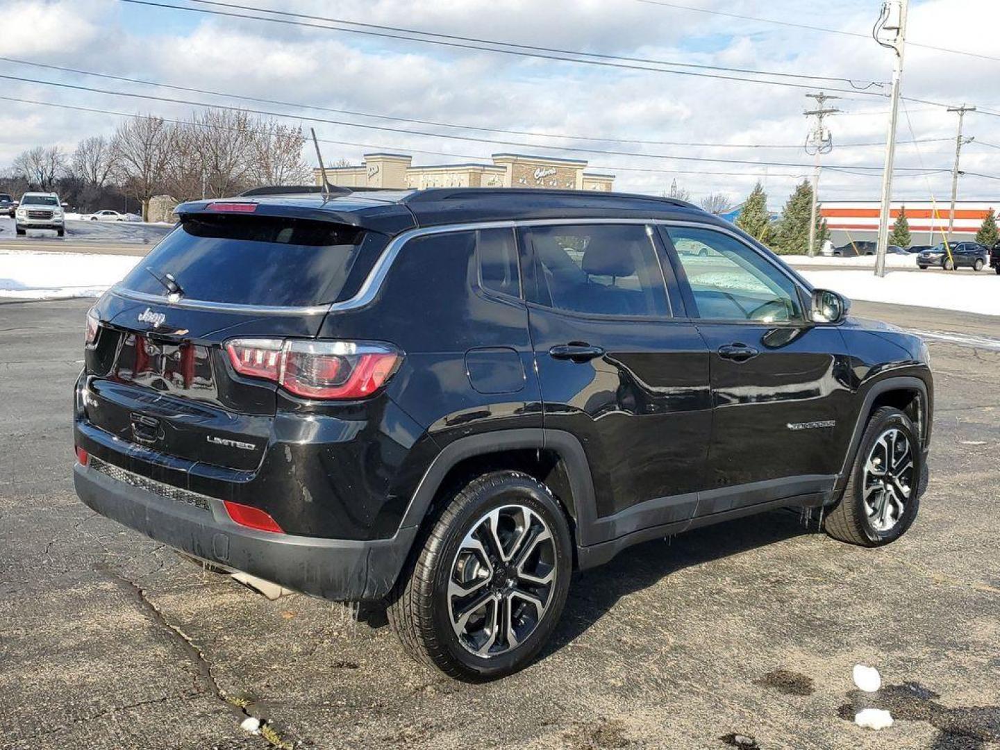 2022 Diamond Black Crystal Pearlcoat /Black Jeep Compass Limited 4WD (3C4NJDCB1NT) with an 2.4L L4 DOHC 16V engine, CVT transmission, located at 6064 Gull Rd, Kalamazoo, MI, 49048, (269) 222-0088, 42.328388, -85.512924 - When you encounter slick or muddy roads, you can engage the four wheel drive on this model and drive with confidence. It has automated speed control that adjusts to maintain a safe following distance, enhancing highway driving convenience. This Jeep Compass comes equipped with Android Auto for seaml - Photo#1