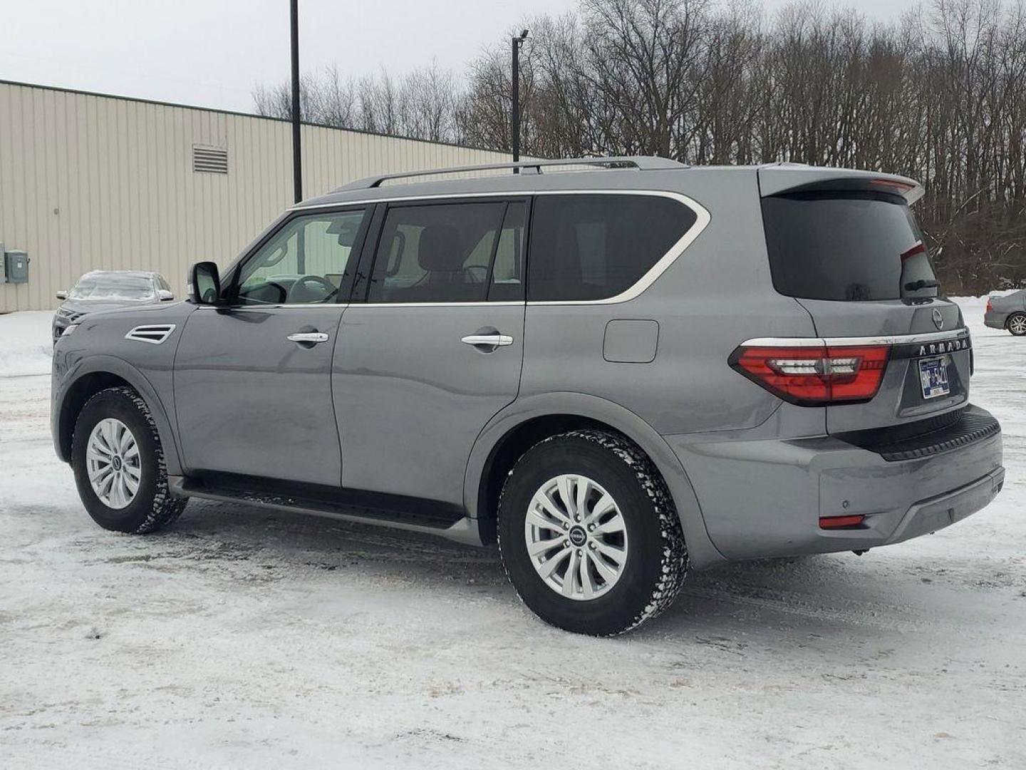 2023 Gun Metallic /Charcoal Nissan Armada SV AWD (JN8AY2AD6P9) with an 5.6L V8 DOHC 32V engine, 7A transmission, located at 6064 Gull Rd, Kalamazoo, MI, 49048, (269) 222-0088, 42.328388, -85.512924 - Discover the exceptional 2023 Nissan Armada SV at our dealership, where luxury meets performance. This pristine SUV, with 0 miles on the odometer, is designed to exceed your expectations. Powered by a robust V8, 5.6L engine, and equipped with 4WD, the Nissan Armada SV delivers an unparalleled drivin - Photo#2