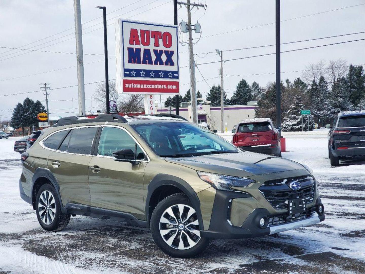 2023 Autumn Green Metallic /Slate Black Subaru Outback Limited (4S4BTANC1P3) with an 2.5L H4 DOHC 16V engine, CVT transmission, located at 6064 Gull Rd, Kalamazoo, MI, 49048, (269) 222-0088, 42.328388, -85.512924 - Discover the perfect blend of adventure and luxury with this 2023 Subaru Outback Limited! With just 41,682 miles on the clock, this versatile vehicle is ready to take you on endless journeys. Boasting Subaru's renowned symmetrical all-wheel drive, the Outback Limited assures maximum traction and sta - Photo#0