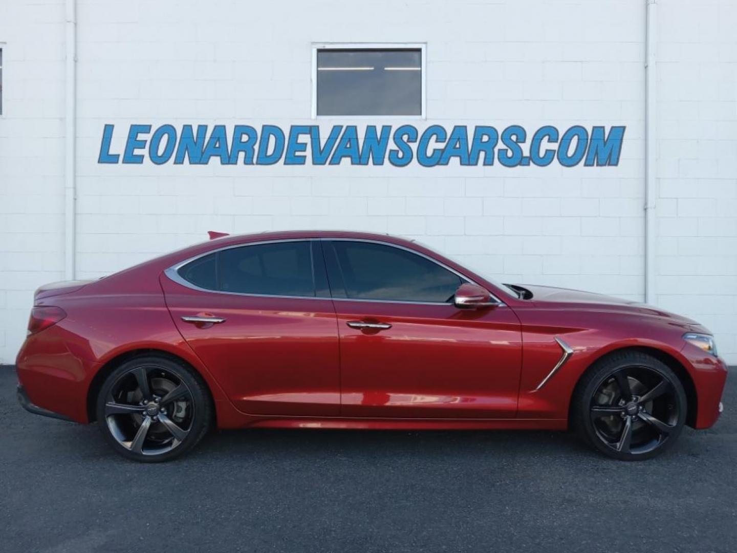 2020 Havana Red Genesis G70 2.0T Advanced (KMTG44LAXLU) with an 2.0L L4 DOHC 16V TURBO engine, 8A transmission, located at 6064 Gull Rd, Kalamazoo, MI, 49048, (269) 222-0088, 42.328388, -85.512924 - It has a clean CARFAX vehicle history report. It has a 2.0 liter 4 Cylinder Engine high output engine. This Genesis G70 features a HomeLink System. This 2020 Genesis G70 excites both driver and bystanders with a polished red exterior with racy lines. This vehicle is equipped with all wheel drive. T - Photo#0