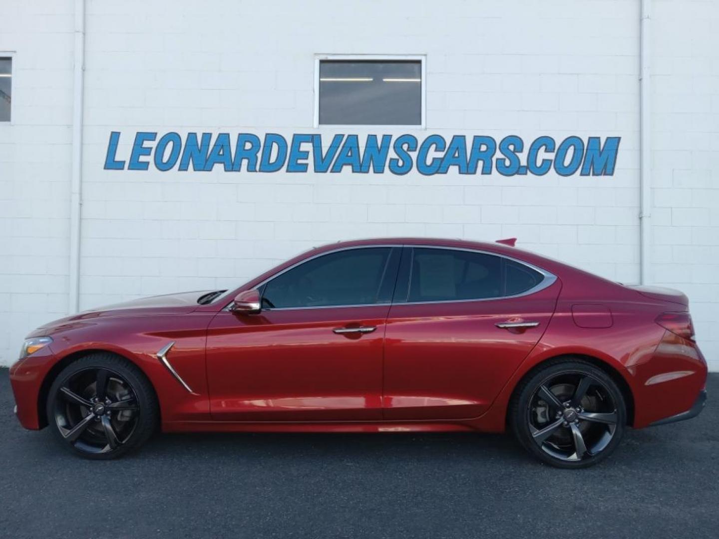 2020 Havana Red Genesis G70 2.0T Advanced (KMTG44LAXLU) with an 2.0L L4 DOHC 16V TURBO engine, 8A transmission, located at 6064 Gull Rd, Kalamazoo, MI, 49048, (269) 222-0088, 42.328388, -85.512924 - It has a clean CARFAX vehicle history report. It has a 2.0 liter 4 Cylinder Engine high output engine. This Genesis G70 features a HomeLink System. This 2020 Genesis G70 excites both driver and bystanders with a polished red exterior with racy lines. This vehicle is equipped with all wheel drive. T - Photo#1