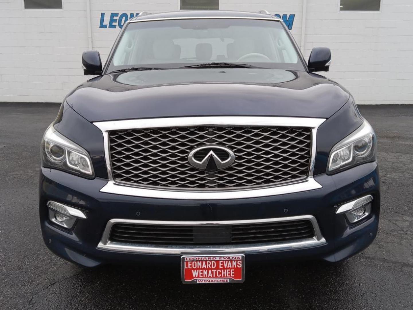 2015 Hermosa Blue /Wheat Infiniti QX80 4WD (JN8AZ2NC6F9) with an 5.6L V8 DOHC 32V engine, 7-Speed Automatic transmission, located at 6064 Gull Rd, Kalamazoo, MI, 49048, (269) 222-0088, 42.328388, -85.512924 - <b>Equipment</b><br>The vehicle's Forward Collision Warning system alerts the driver to potential front-end collisions, enhancing safety. It's AutoCheck: 1 owner, assurance of single-owner history for peace of mind. The state of the art park assist system will guide you easily into any spot. This ve - Photo#3