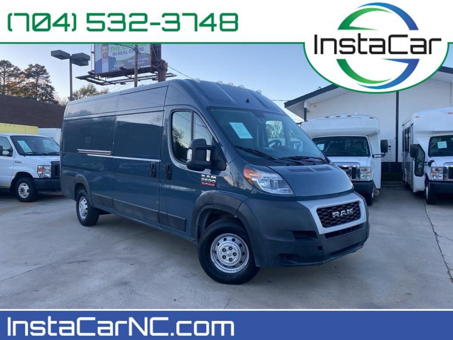 2019 Patriot Blue Pearlcoat /Black RAM Promaster 3500 High Roof Tradesman 159-in. WB Ext (3C6URVJGXKE) with an 3.6L V6 engine, 6A transmission, located at 6064 Gull Rd, Kalamazoo, MI, 49048, (269) 222-0088, 42.328388, -85.512924 - <b>Equipment</b><br>Bluetooth technology is built into the vehicle, keeping your hands on the steering wheel and your focus on the road. This 1 ton van has a clean CARFAX vehicle history report. Protect this Ram ProMaster 3500 from unwanted accidents with a cutting edge backup camera system. Good Ne - Photo#0